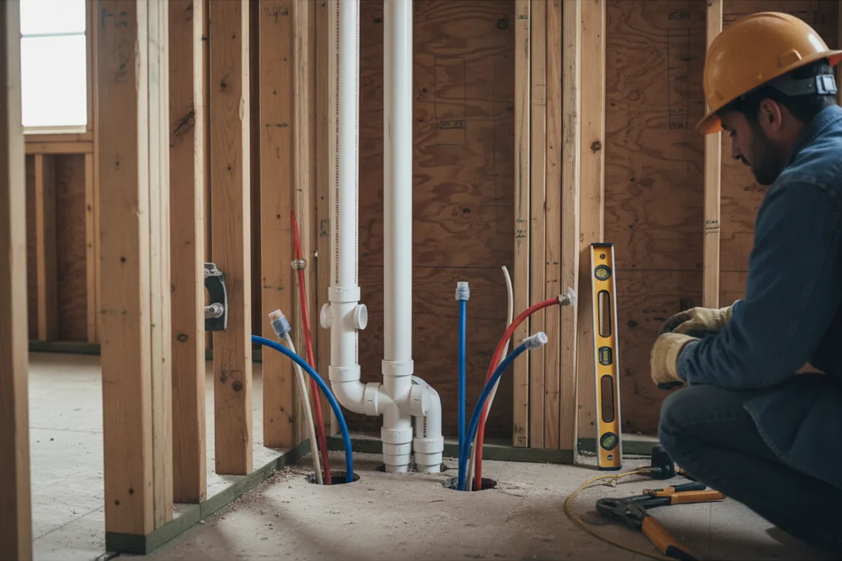 Drain and supply rough-in during Sump Pump Repair in New Madison